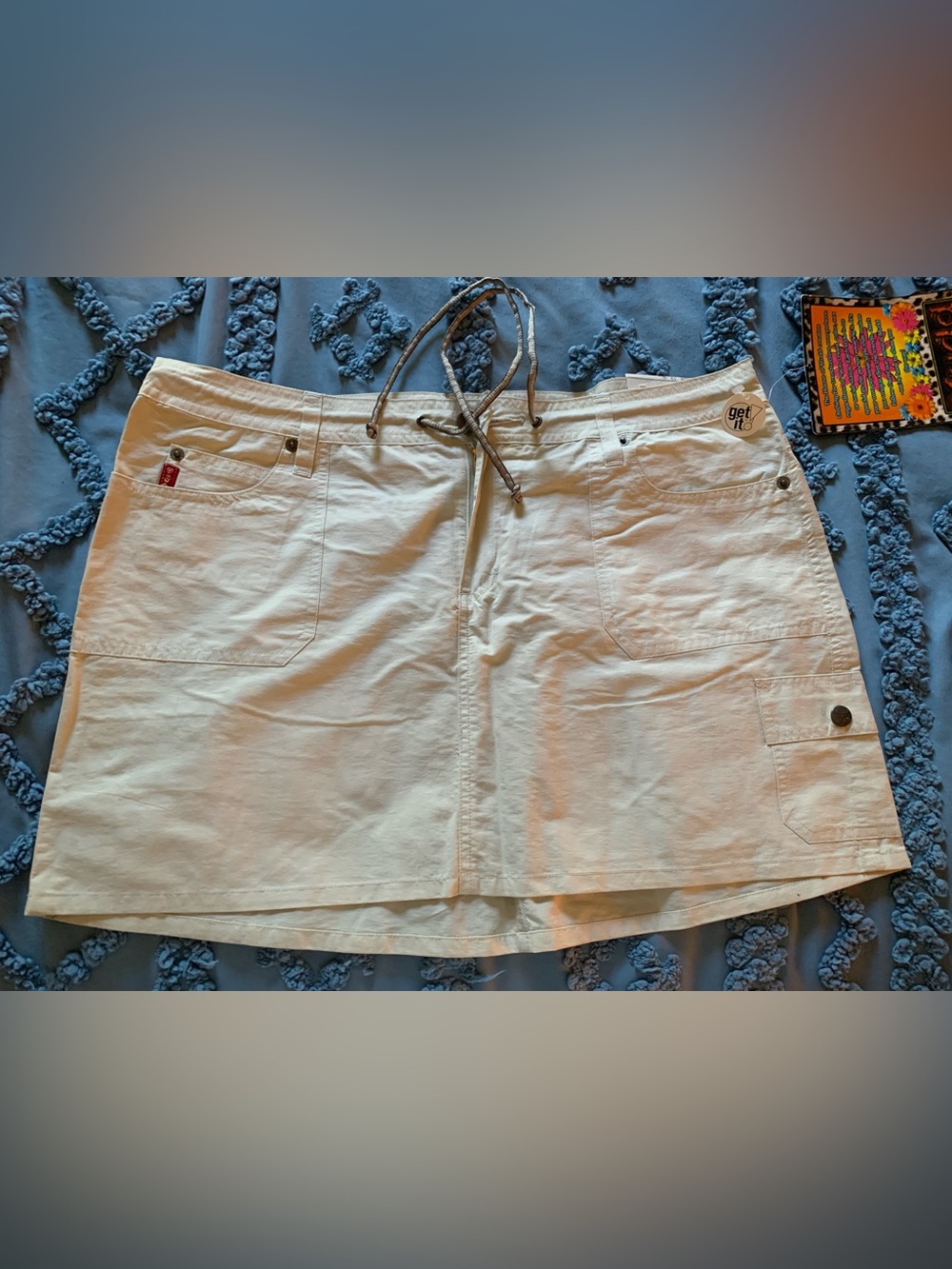 Mudd Vintage Y2K Beige Cargo Mini Skirt w/ Drawstring Waist and Utility Pockets